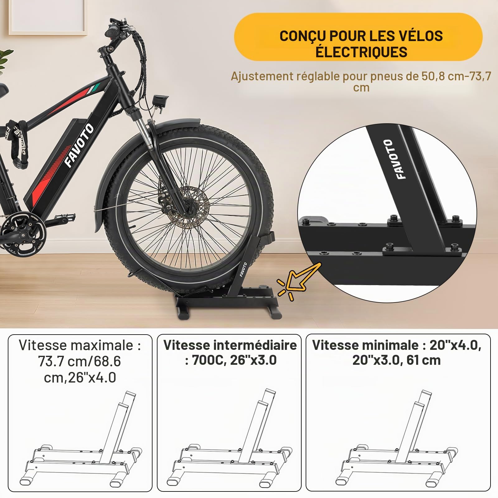 Favoto Support pour E-Bike et Vélo de Route - Support de Sol pour Vélos Électriques et Vélos de 20-29 Pouces de Route Course Montagne VTT Charge Maximale 38kg Noir | Vélos Électriques, 20-29 Pouces, Route Course Montagne VTT, Charge Maximale 38kg, Noir