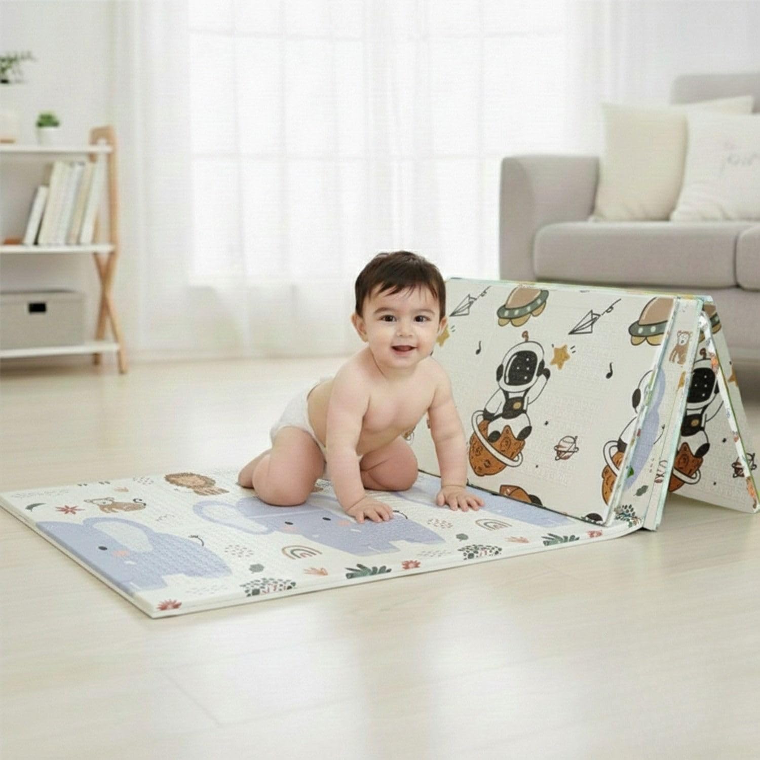 BabyPro Reversible Baby Play Mat, BPA-Free XPE Foam, Bounce-Back Foam, Foldable Waterproof Crawling Mat, 6.5x4.5 ft, 0.6cm Thick, Soft, Safe, Portable Floor Mat for Babies & Toddlers,XL, Jungle Galaxy-picture-18