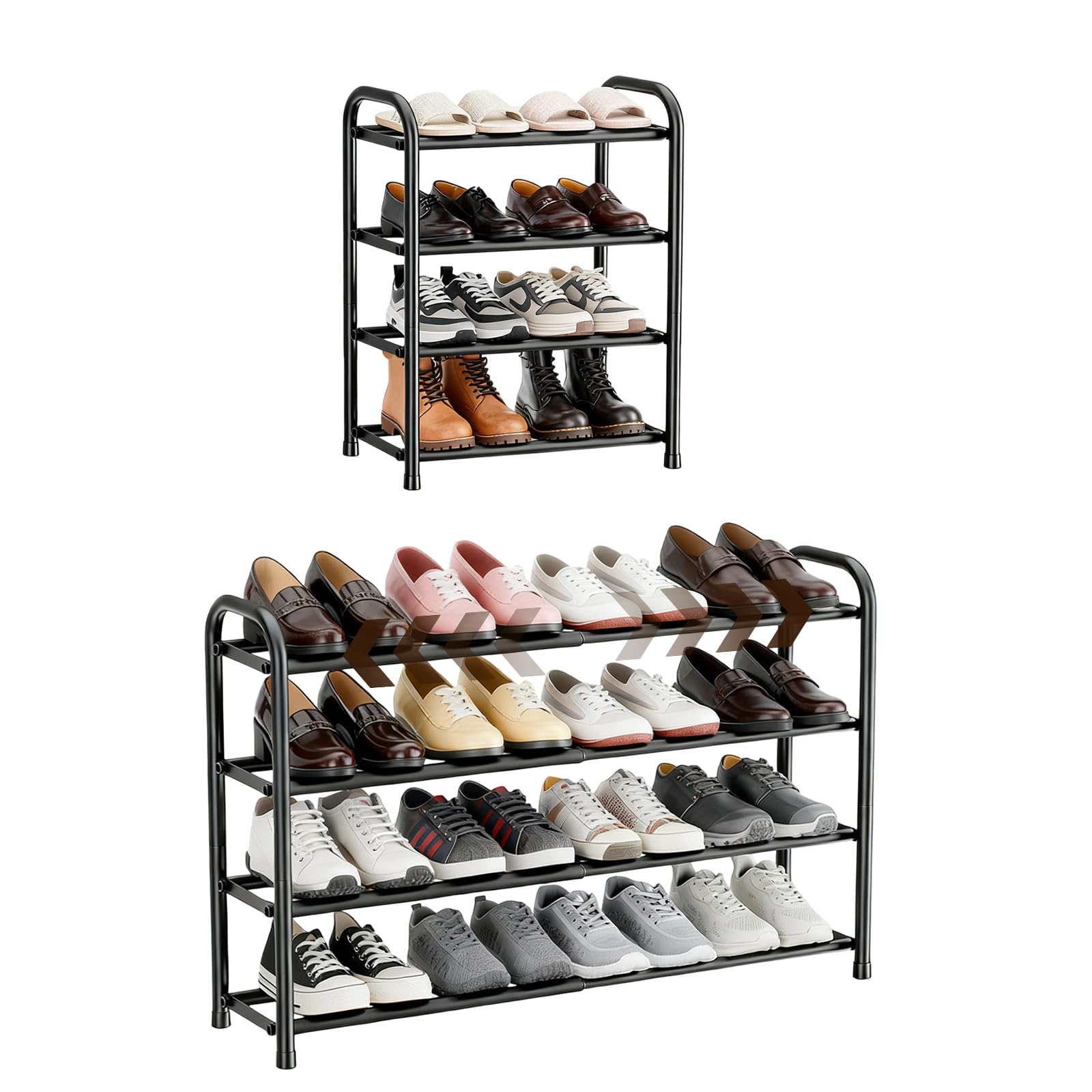 Meuble à chaussures extensible 4 niveaux noir pour placard de 45 à 83 cm