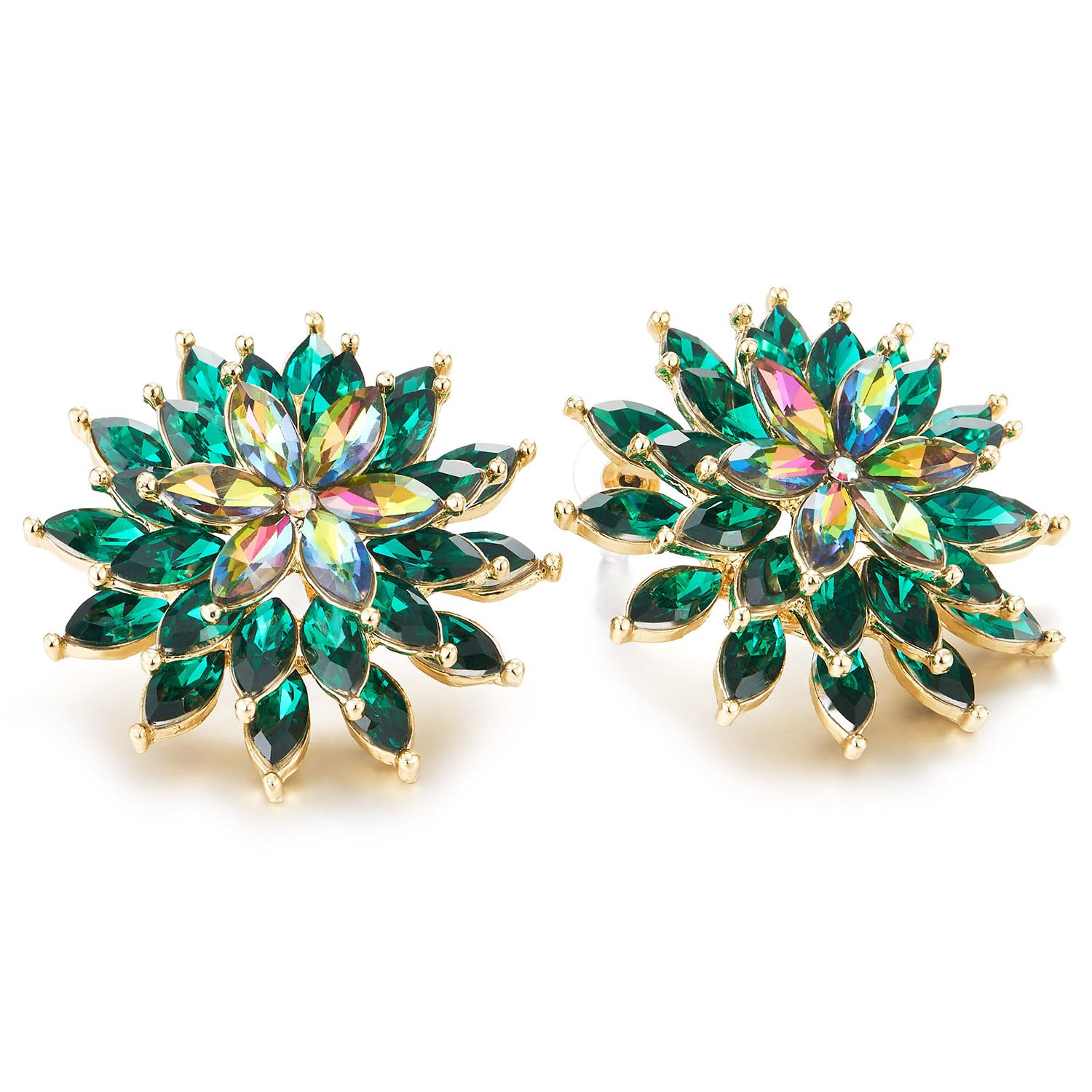 Large Flower Earrings, Floral Cluster Statement Earrings, Marquise Iridescent Crystal Petals