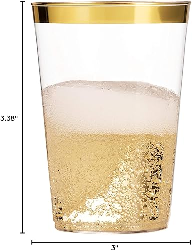 Miniatura 10 de Munfix 100 vasos de plástico dorados de 14 onzas, vasos transparentes con borde dorado, elegantes vasos desechables para boda, fiesta, con borde