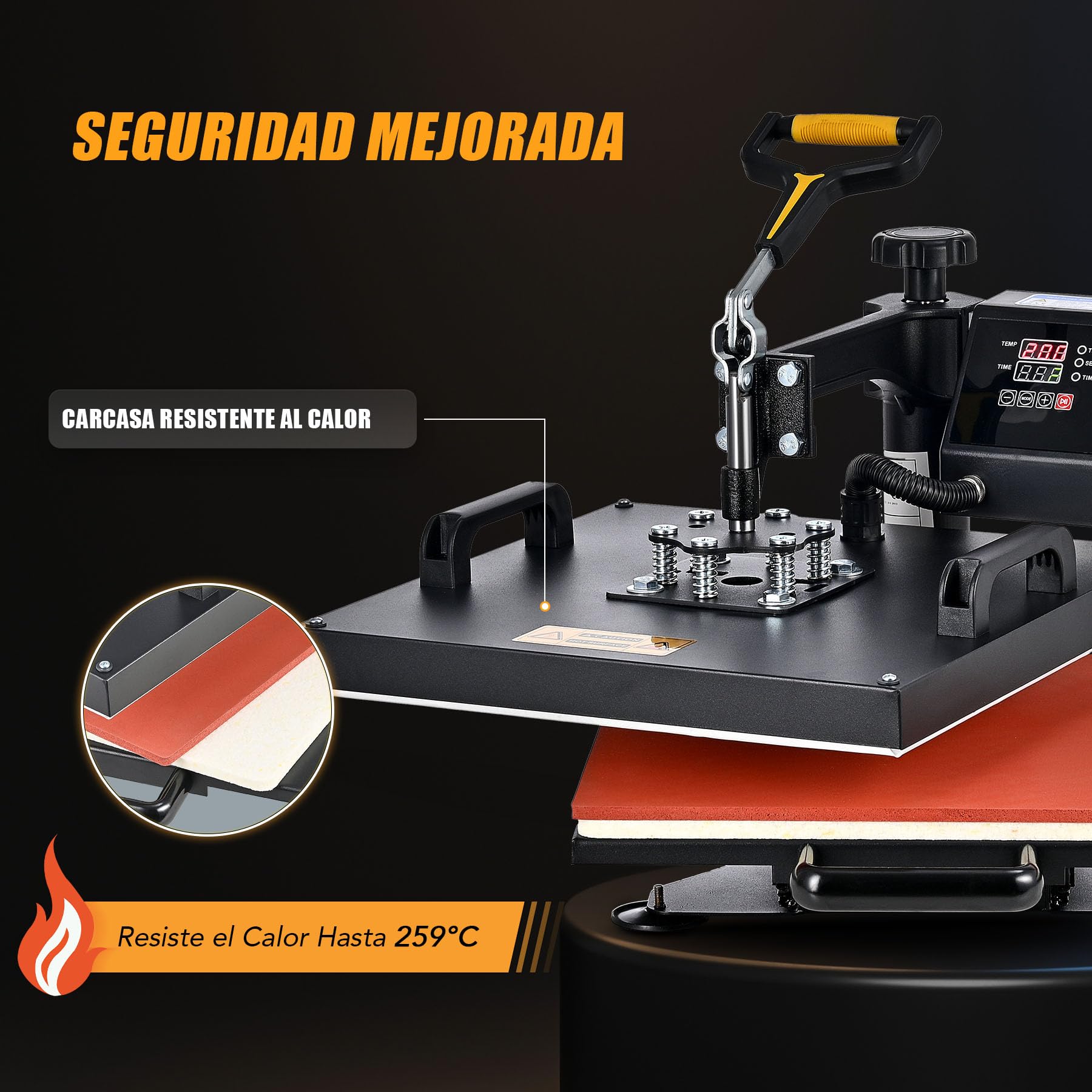 CREWORKS 8 en 1 Prensa de Calor 38x38CM Multifuncional Prensa Térmica Giratoria 360° Máquina de Prensa en Caliente para Camisetas/Bolsas/Sombreros