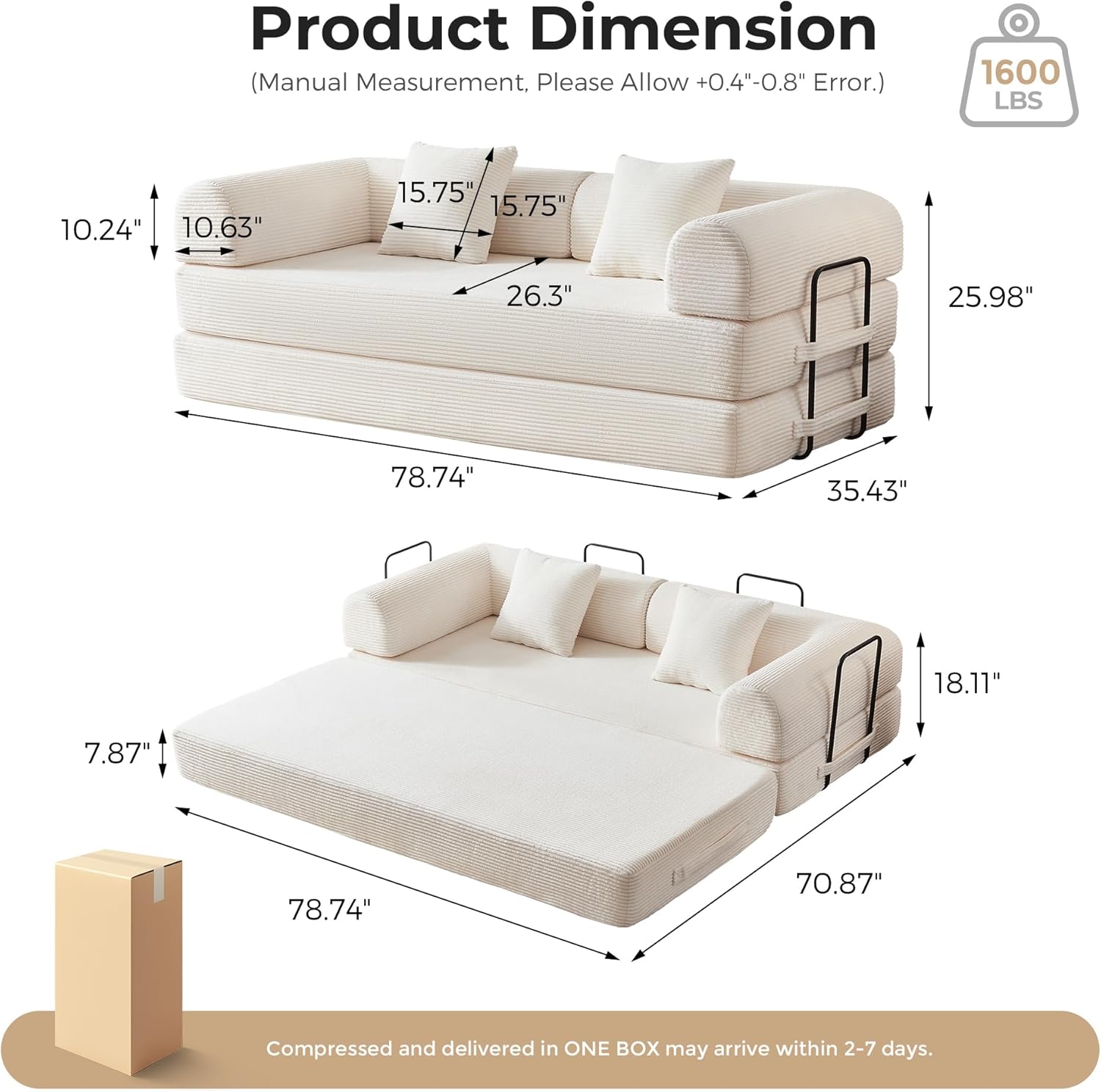 The Bsxupke 5-in-1 Convertible Sofa Bed configured as a 3-seater sofa, with two armrests and back cushions, in a living room setting.