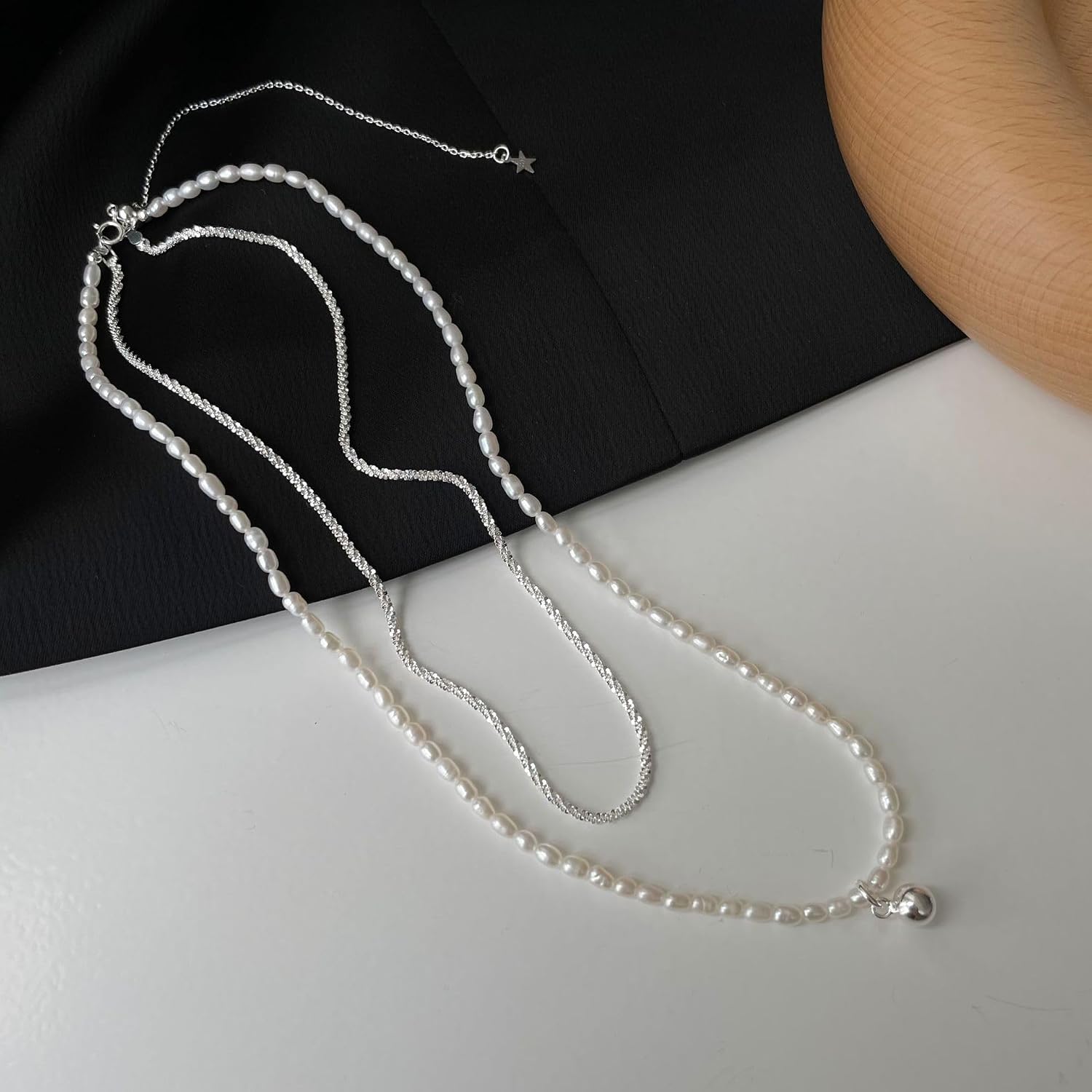 NONNYL Pearl Necklace for Women Gifts Sterling Silver Genuine White Freshwater Cultured Pearls Pendant Necklaces- Gifts for Mom Wife Her, Christmas Anniversary Birthday Fine Jewelry NO5002