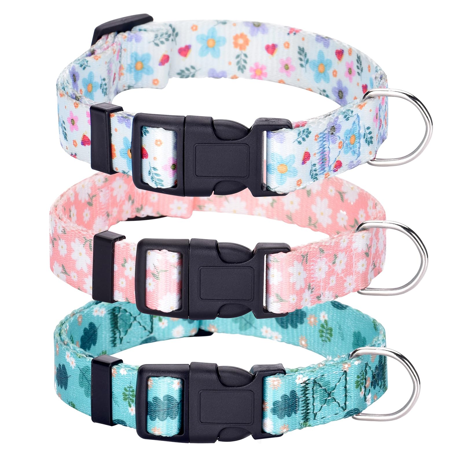 Designer Dog Collar for Medium Dogs, Cute Flower Dog Collars for Dogs, Adjustable Dog Collar with Ring (#1-Multicolor A, M)