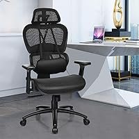 Vista 2 de Giantex Silla de oficina ergonómica, silla de computadora de malla con reposabrazos 3D ajustable, reposacabezas, soporte lumbar extraíble, sillas