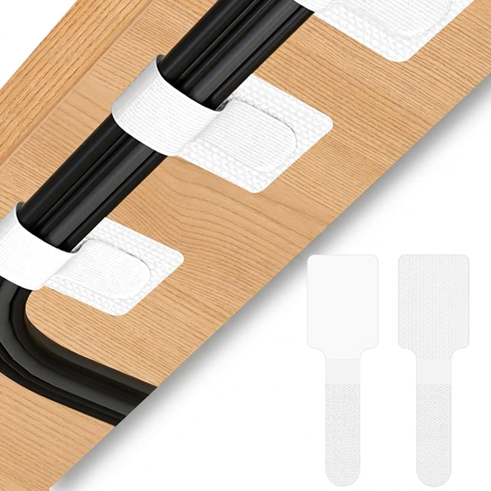 Derkiua White 30Pcs Under Desk Cable Management, Self Adhesive Cable Tidy Clips Straps, Sticky-Back Hook And Loop Cable Ties Cord Organizer, Wire Organizer For Tv Pc Laptop Ethernet Desktop