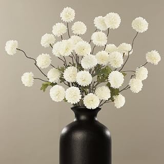 DuHouse 6pcs Faux Silk Pompon Mum Small Chrysanthemum Ball White