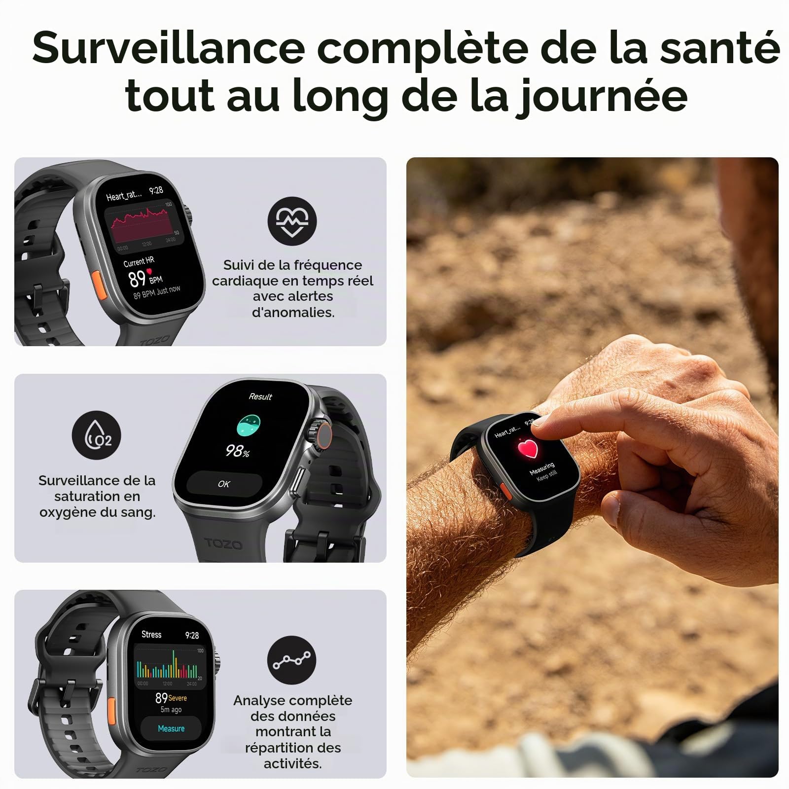 TOZO Watch 1 Montre Connectée, Tracker GPS d'Activité et de Fitness