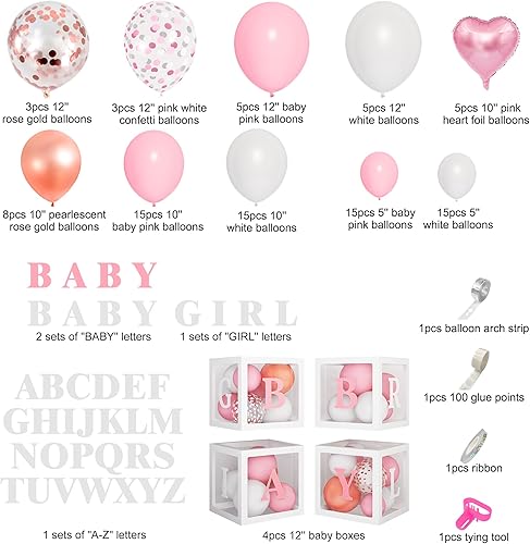 Miniatura 2 de Amandir 135 piezas de decoración rosa para baby shower para niña, kit de guirnalda de globos rosa dorado rosa con letras (A-Z+Baby+Girl) para baby