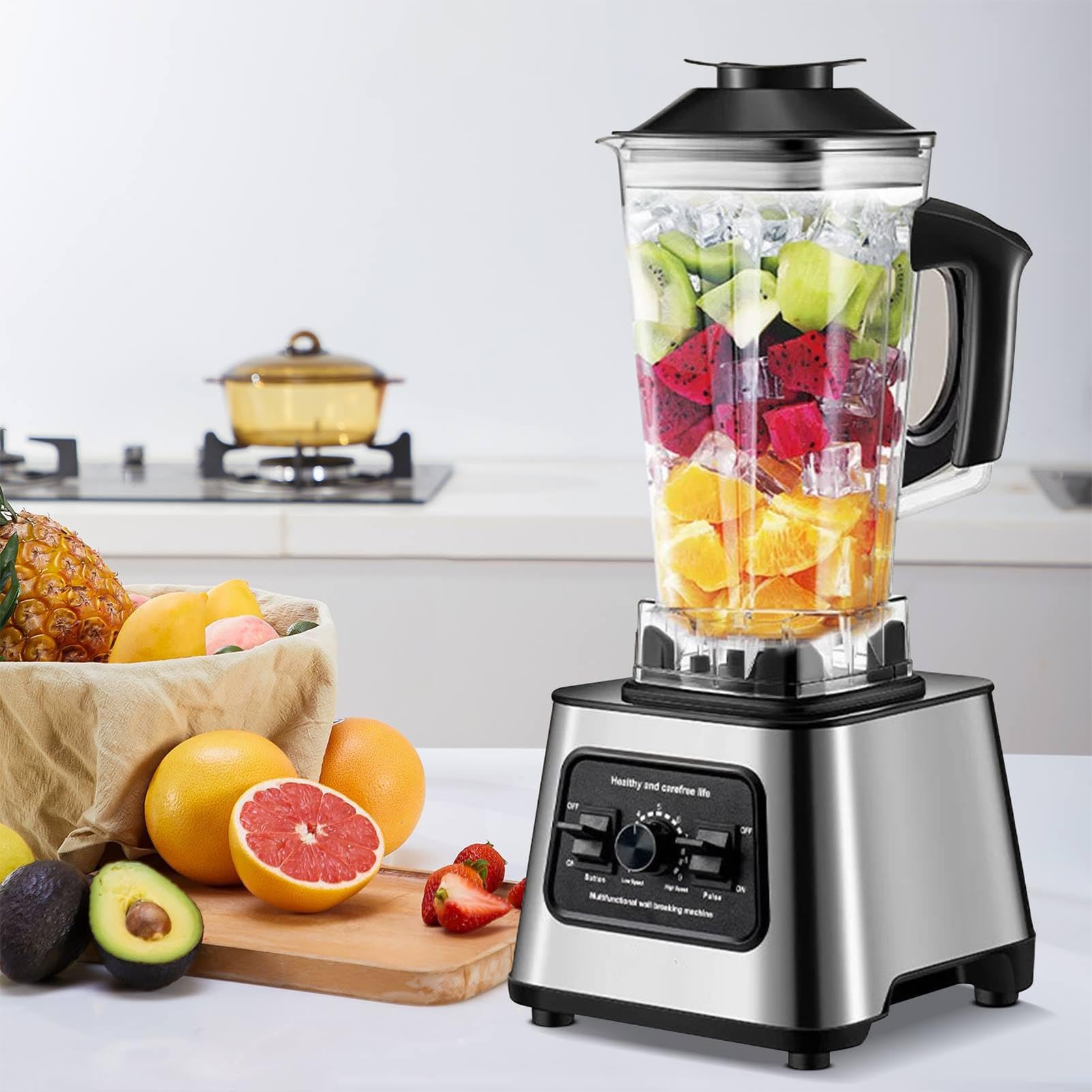 Blender Smoothie Maker 2,5 L 2 W 1 Blender Z Dzbankiem Do żywności Z 4 Ostrzami Ze Stali Nierdzewnej 9 Poziomów Prędkości Kruszarka Do Lodu Młynek Młynek Do Kawy/przypraw Funkcja Samoczyszczenia