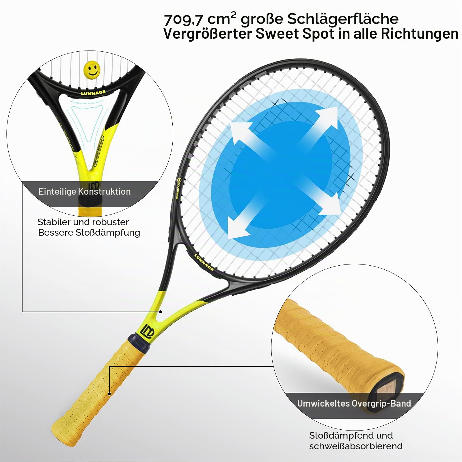 Tennisschläger für Erwachsene, 27 Zoll Leicht Tennisschläger mit Hülle, Geeignet für Damen Herren Anfänger und Fortgeschrittene