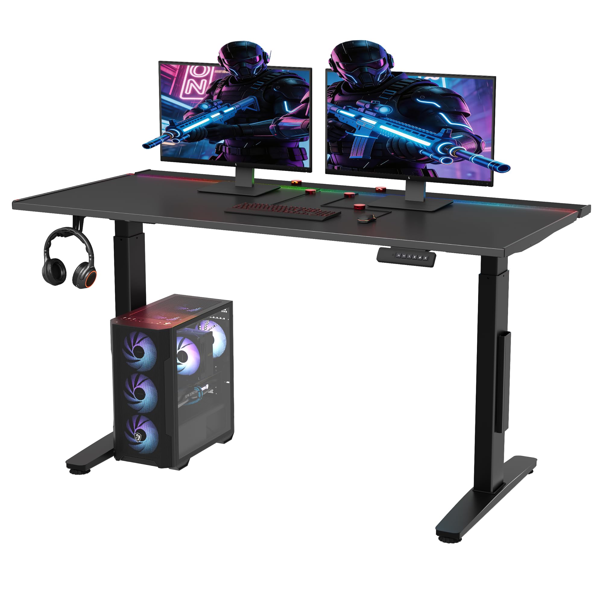 FLEXISPOT Electric RGB Gaming Standing Desk, 55" Dual Motor Height Adjustable Desk with Integrated Cable Management, Ergonomic Sit-Stand Computer