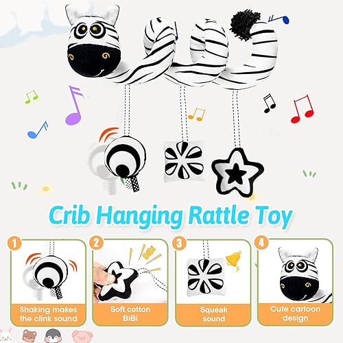 Miniatura 4 de Juguetes colgantes para asiento de coche para bebé, juguetes de asiento de coche en espiral para bebés de 0 a 6 meses, juguetes de alto contraste en