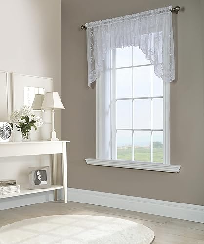 Melody - Par de cortinas de encaje jacquard para ventana, 36 x 32 pulgadas, color blanco