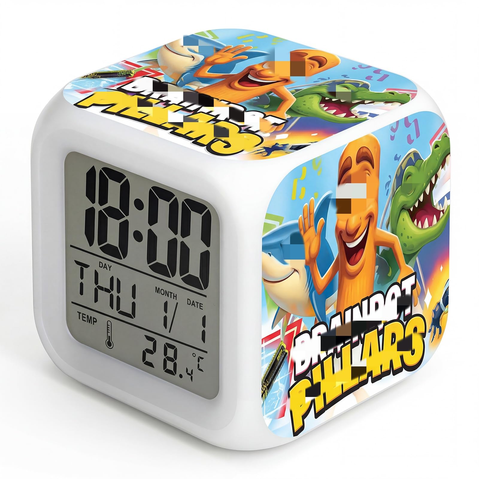 yumcute Brainrot Kids Alarm Clock, Digital Alarm Clock, Sleep Trainer Cube Alarm with 7 Change Color Lights, 8 Different Music, Temperature, Calendar, Gift for Kids