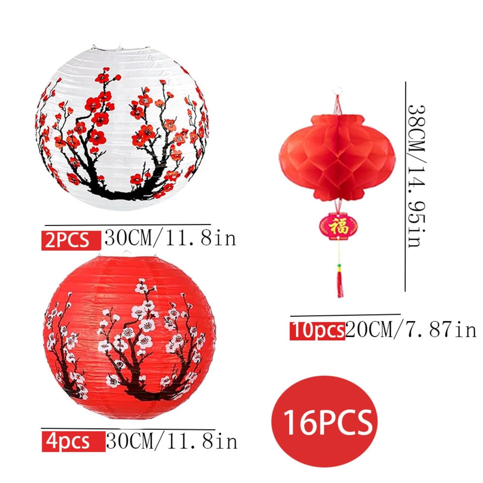 Papierowe Lampiony Chińskie 16 Paczek Chińskich Japońskich Lampionów Papierowych Z Kwiatem Wiśni, Wiszących Na Nowy Rok Latarnie Dekoracji Domu