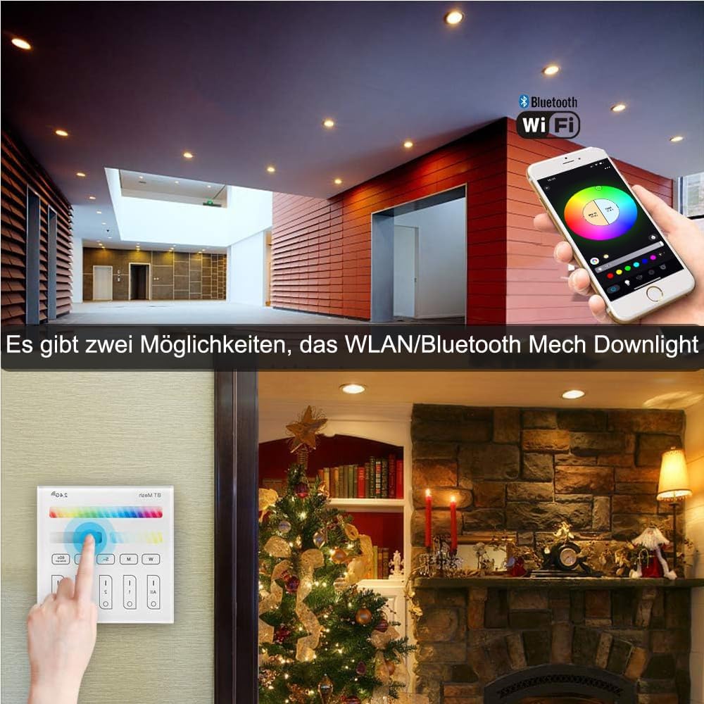 Einbaustrahler Led 10er Set, 5W 230V Smart Bridge + Bedienfeld | RGBCW Dimmbar, Mit Fernbedienung, Bluetooth/WLAN Steuerung per App, Mesh-Netzwerk