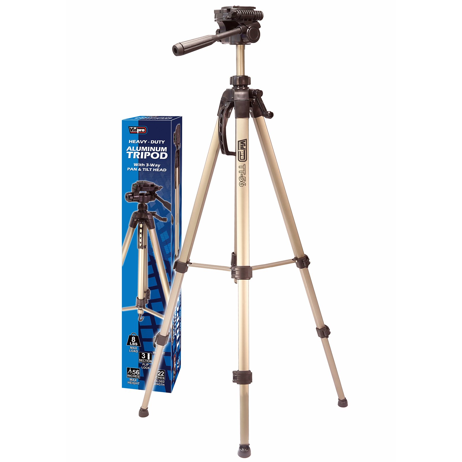 Vidpro TT-56 - Trípode de aluminio de alta resistencia con 3 orificios y cabeza inclinable