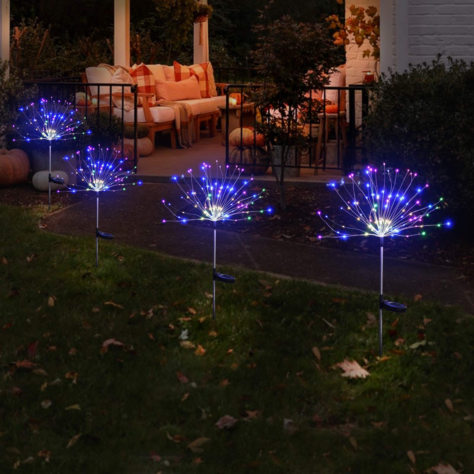 Garden Solar Firework Lights 2 Pack, 150 LED Decorative Waterproof Starburst Light, Copper Wire Sparkler Landscape Stake Light for Christmas, Patio, Pathway, Lawn, Party Decor, Multi-Color