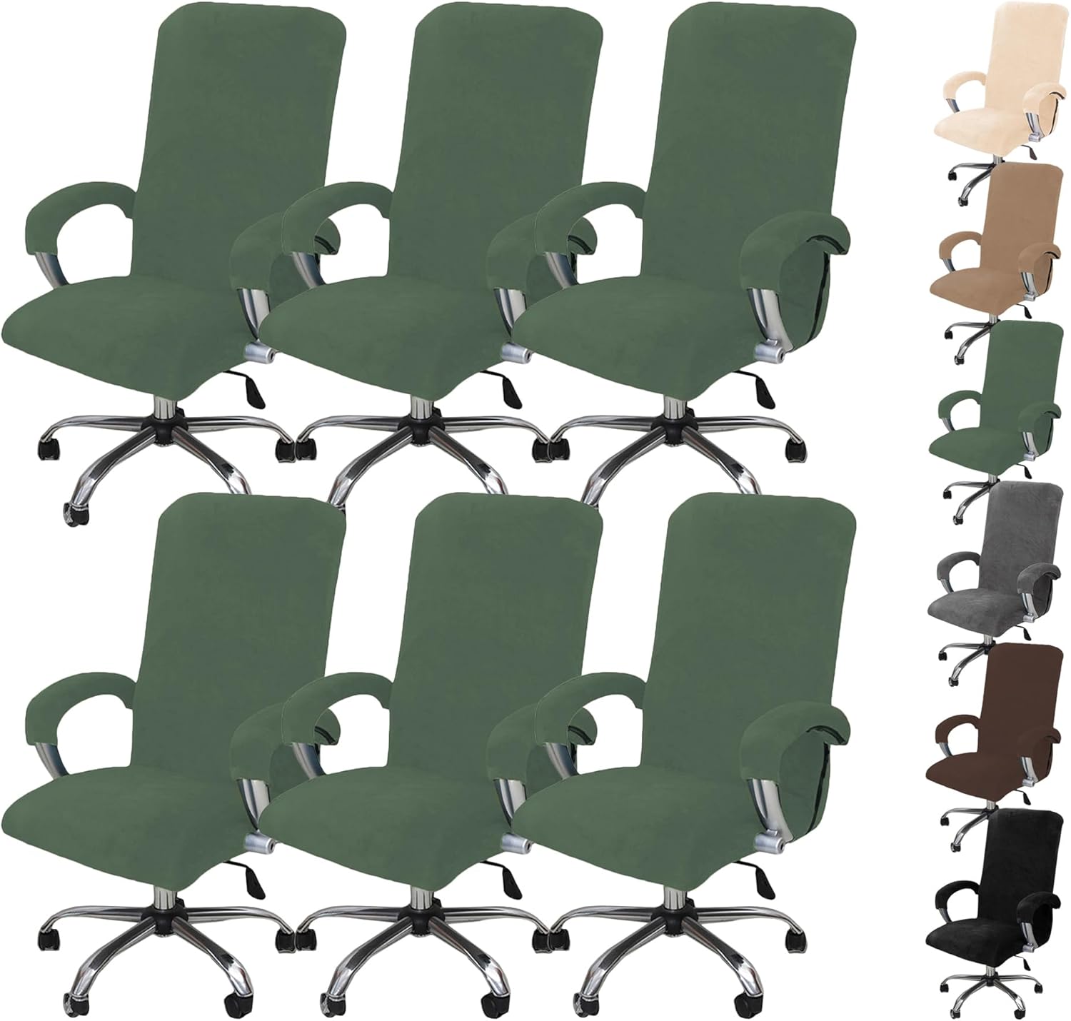 Thickened Computer Chair Cover Set of 1/2/4/6 Velvet Fabric Stretchable Office Chair Seat Covers Universal Swivel Rotating Chair Slipcover Gaming Chair Protector Cover with Zipper,Brown 2pcs,X