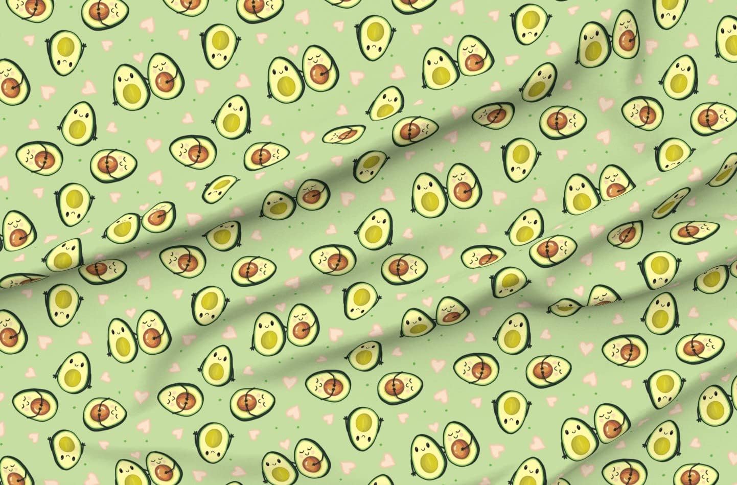 Spoonflower Fabric - Hearts Happy Cartoon Kitchen Avocado Friendly Printed on Polartec(R) Fleece Fabric by The Yard - Sewing Blankets Loungewear and No-Sew Projects