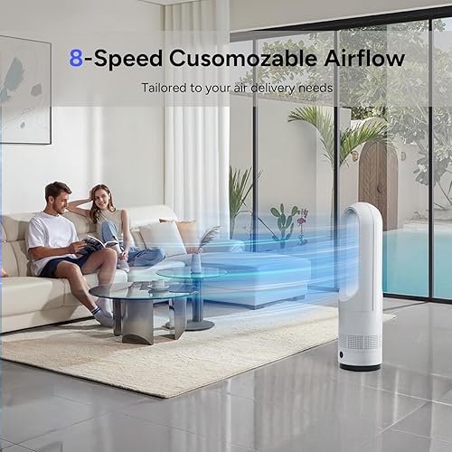 Miniatura 5 de Ventilador sin aspas, ventilador de torre de enfriamiento de 22 pulgadas oscilante de 80 con control remoto, temporizador de 9H, 8 velocidades,