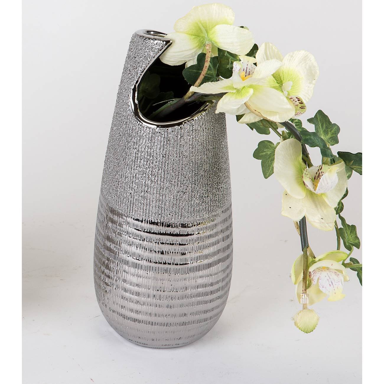 Modern Decorative Flower Vase Ceramic in silver Height 25 cm