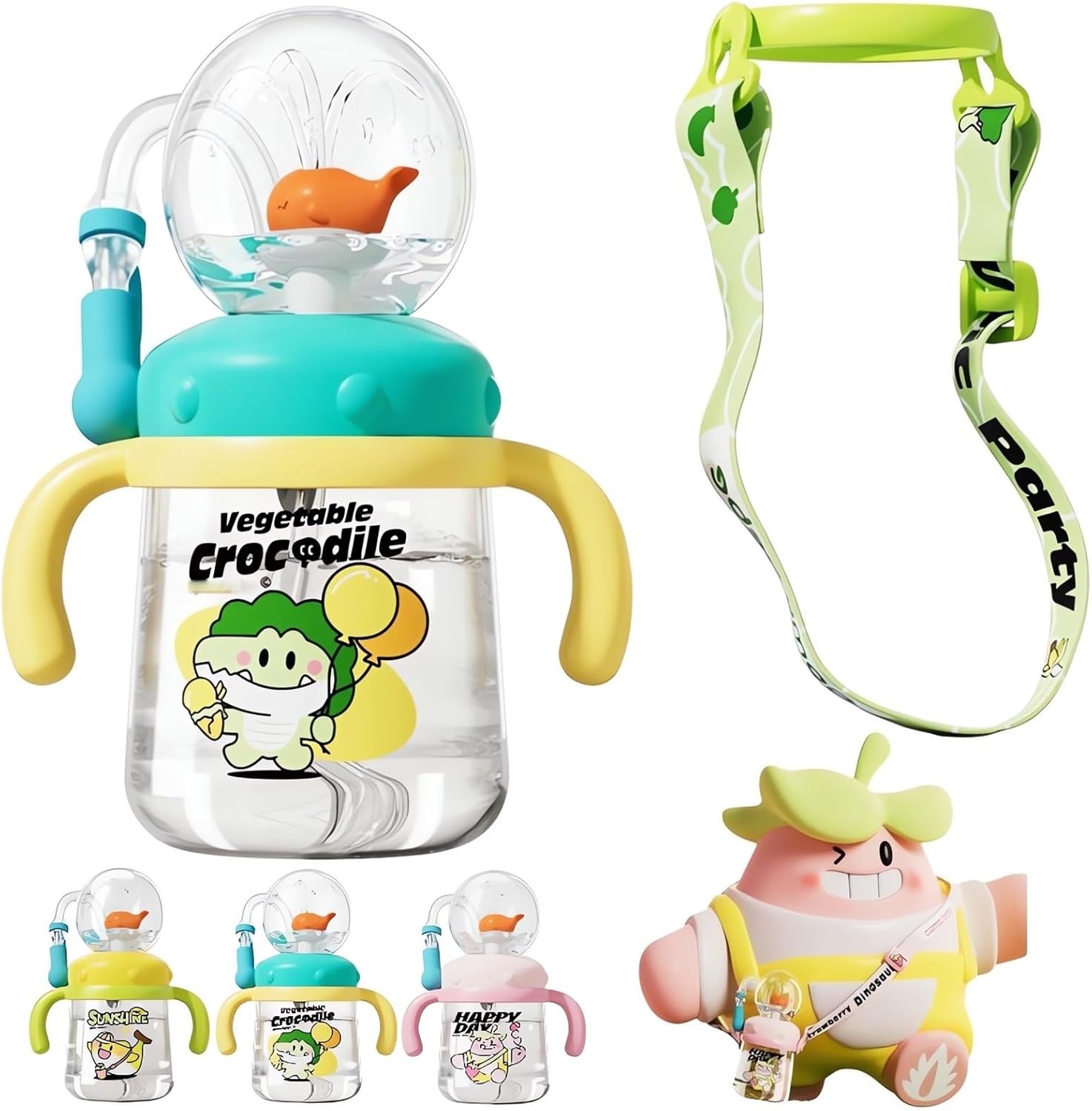 Drinking Cup with Whale Squirt 2025 Kids Weighted Sippy Cups No Spill Cute Water Bottle with Lids and Straws Leak Proof Handles ＆ Adjustable Strap 360 Squirting Milk Straw Training Sippy Cups (A1)