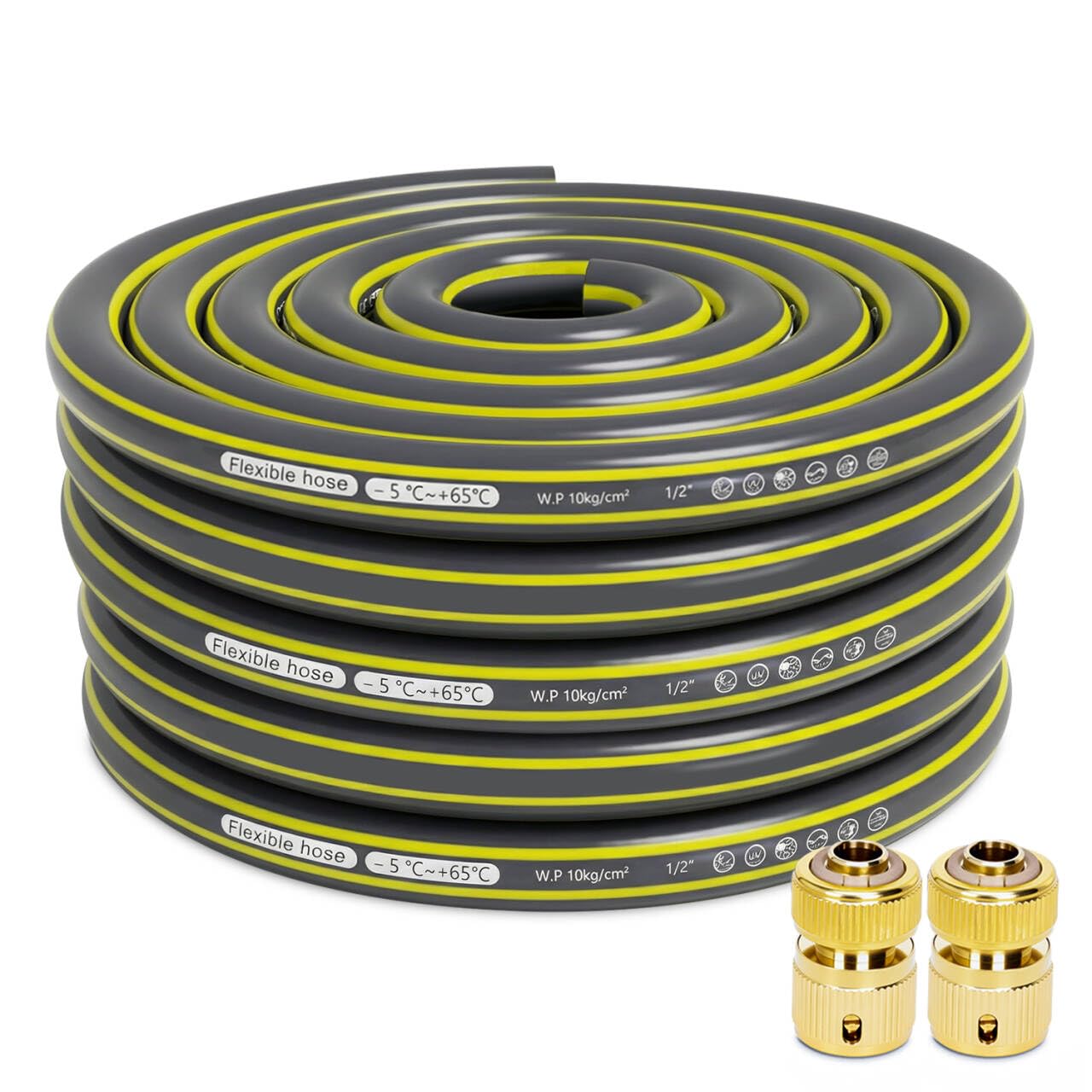 Garden Hose Pipe, 1/2” Layer Reinforced Water Pipe, Outdoor Hosepipes Reel with Brass Fittings for Gardening Watering Pool Filling (5 Metres)