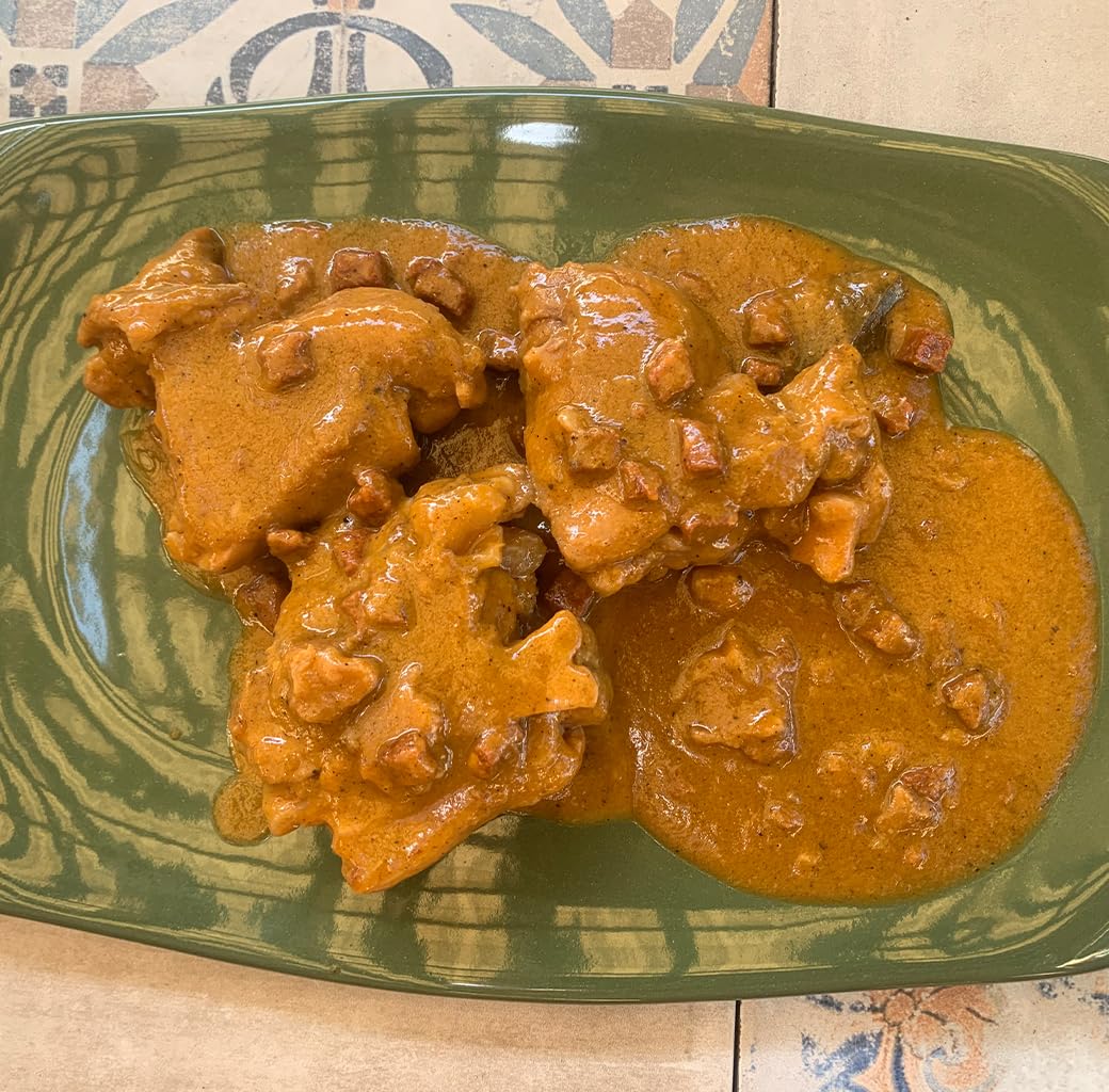 Pieds de porc 610grs. Recette familiere et artisanale. Pieds de porc à la sauce aux cèpes. Conserves gourmandes. Cadeau original pour tout le monde. 100% fabriqué en Espagne. Pieds de porc mijotés.