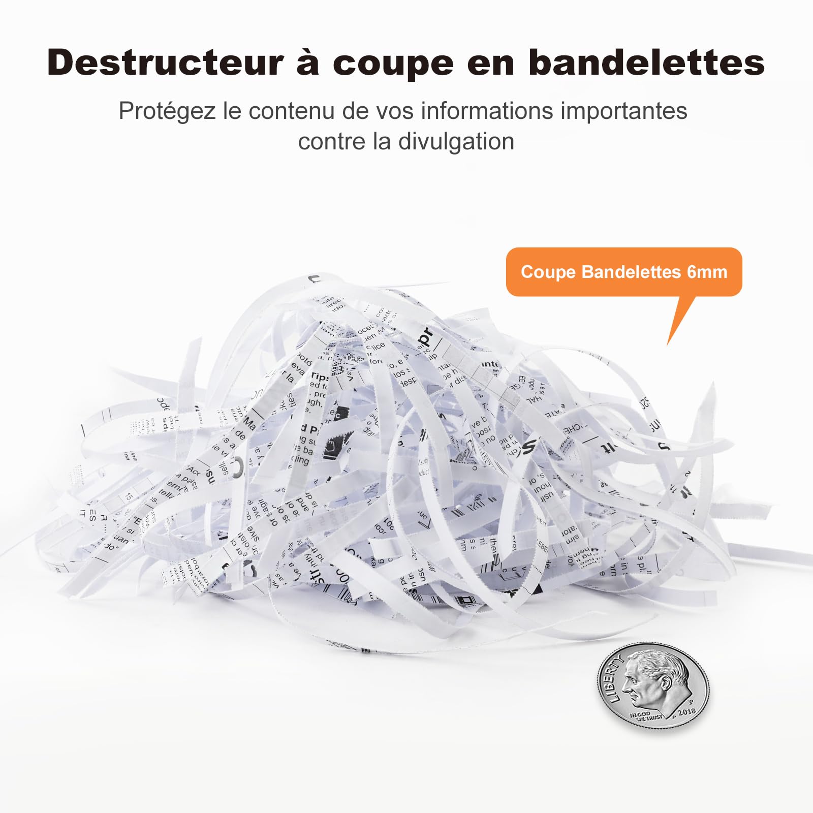 Bonsaii Destructeur de Documents 6 Feuilles Coupe en Bande 6mm S119-A