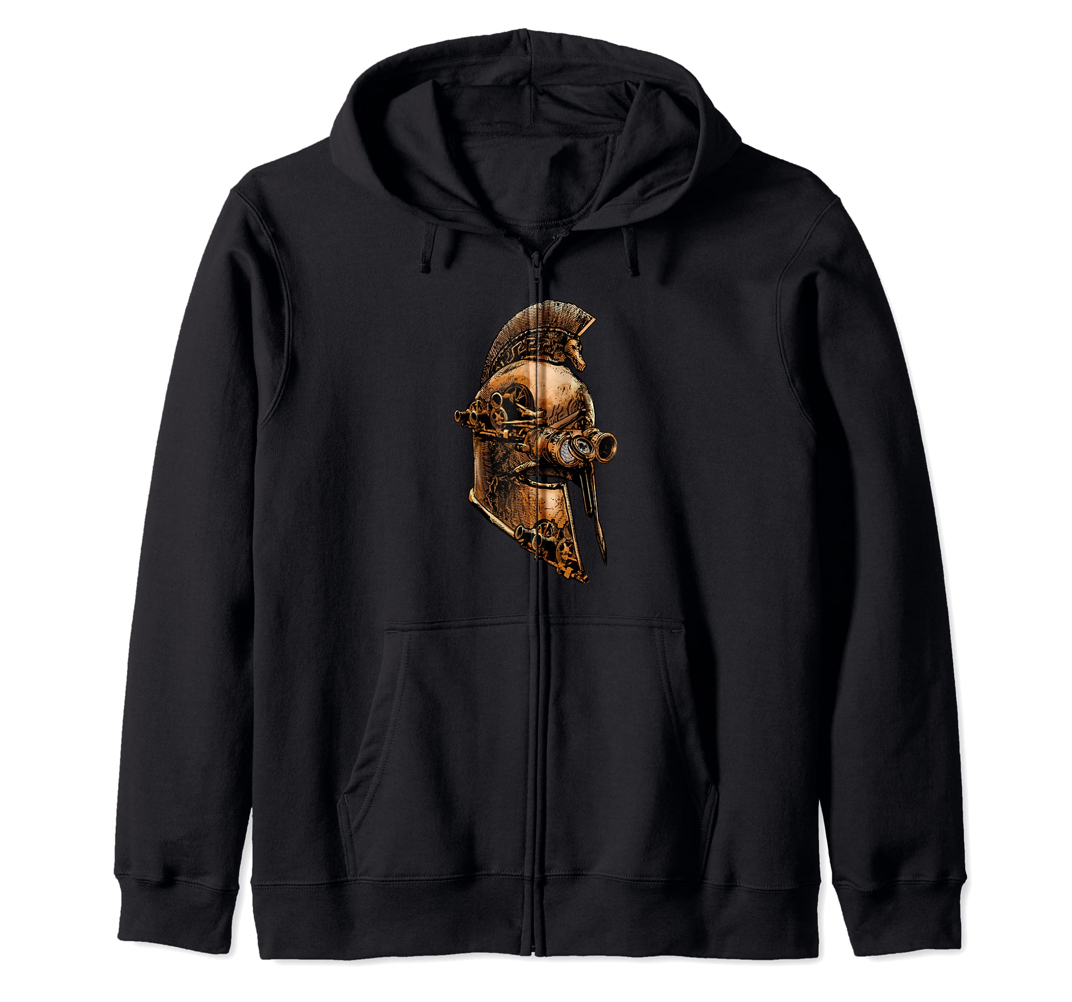 Steampunk Ancient Greek Spartan Warrior Helmet Zip Hoodie, Black