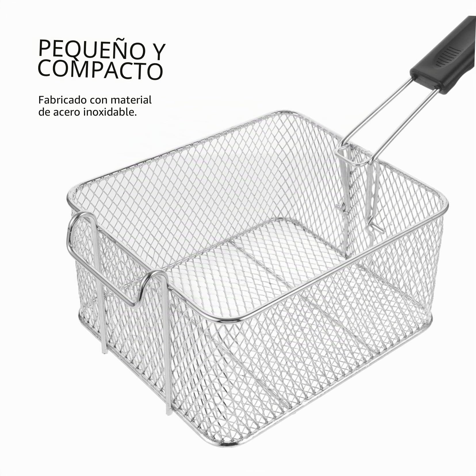 Mobestech Cesta para Freír Cuadrada De Acero Inoxidable 25x25 Cm con Mango Ergonómico Antideslizante para Freidora Cocina Restaurante, Cesta De Patatas Fritas y Pollo Frito