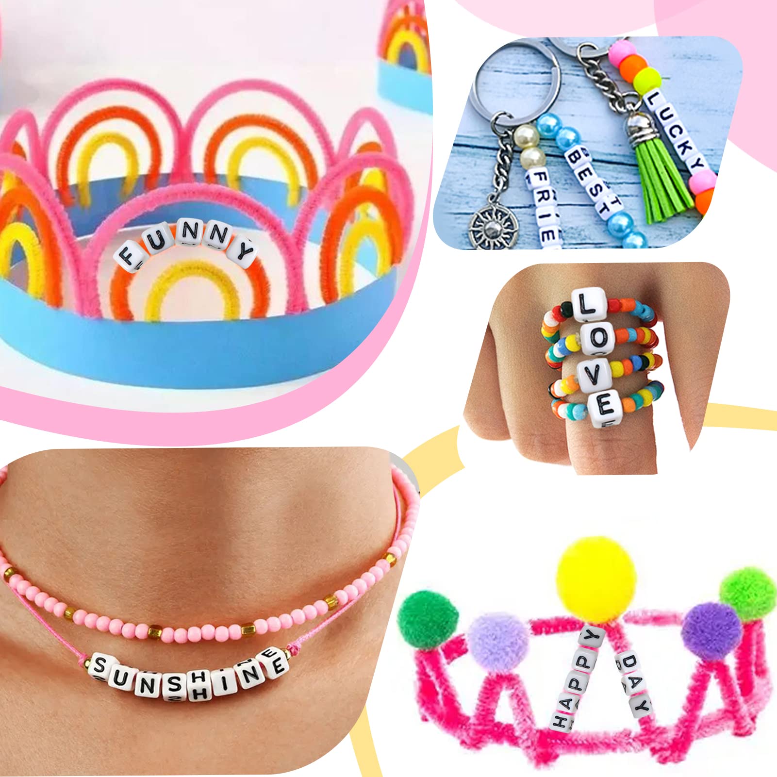 Perline Lettere TOAOB 800 Pezzi - Cubi Acrilici 6mm Per Braccialetti Fai Da Te | Con Filo Elastico - Foto 9