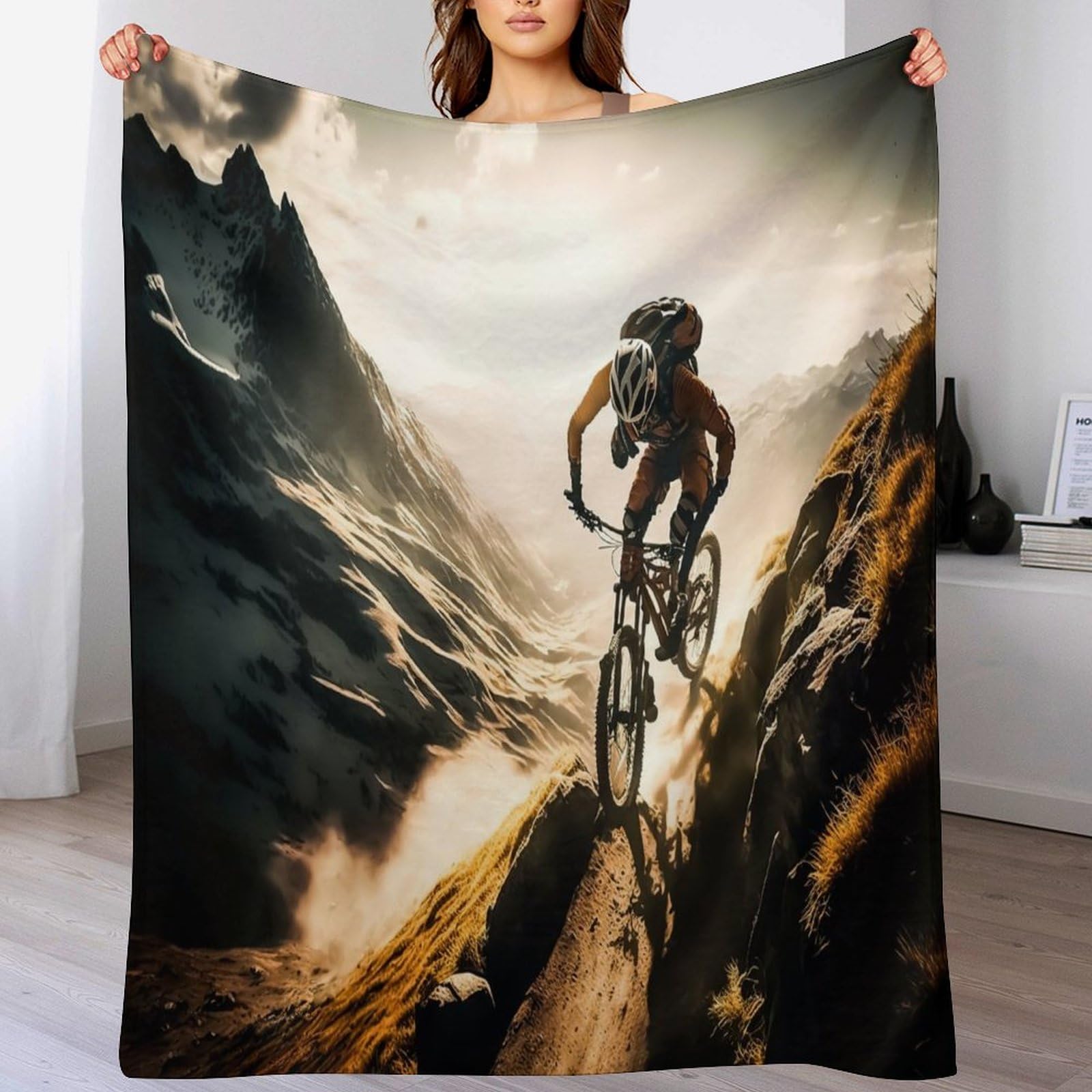 Capa suave para dormitorio con estampado de bicicleta de montaña de franela premium