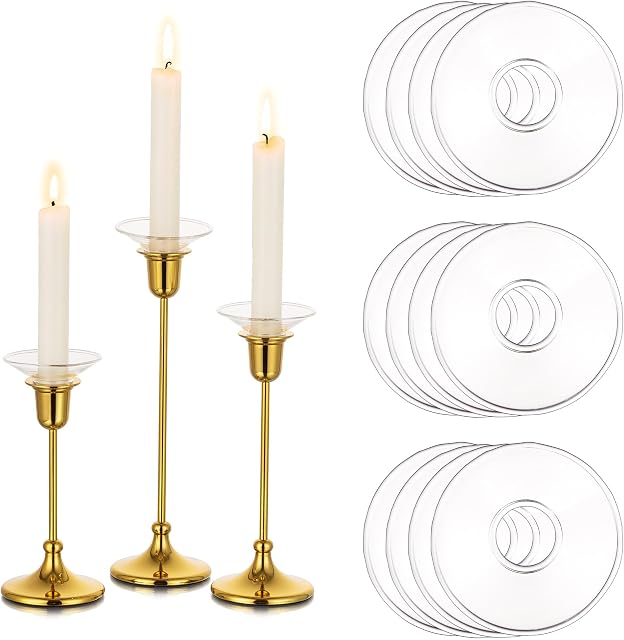 Glasseam Clear Ring Candle Sticks Holder, Taper Candle Holder Glass Bobeche Set of 12, Round Candle Protector for Christmas Candle Holders, Candlestick Holder Candle Bobeches for Wedding Centrepiece