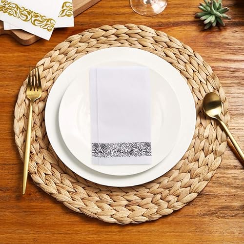 Miniatura 6 de Foraineam Paquete de 100 toallas de mano desechables con tacto de lino, toallas decorativas de papel floral para invitados