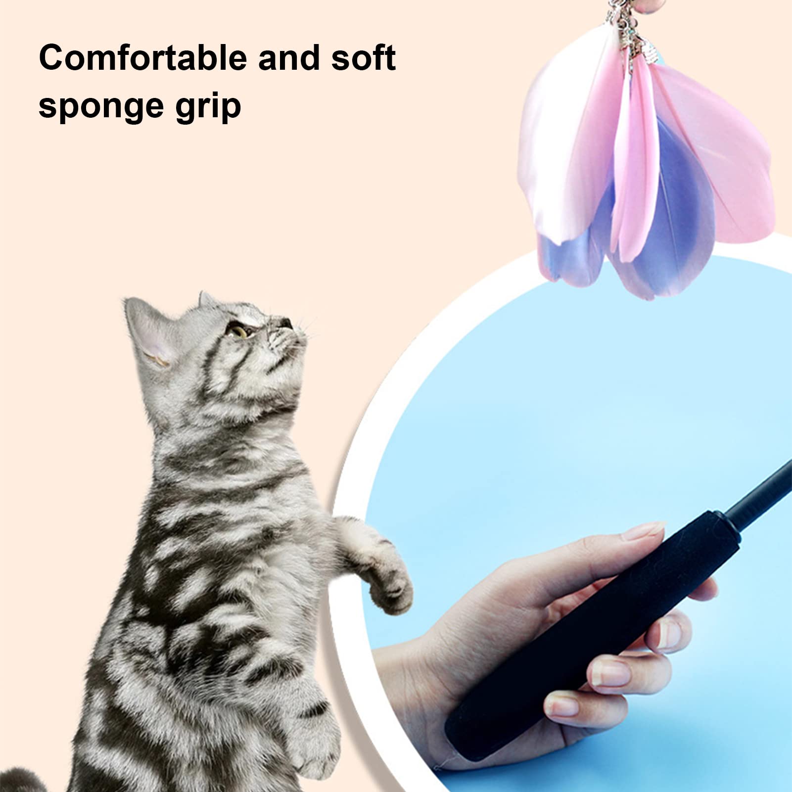 Divertido Palo para Gato, Juguete Interactivo retráctil con Plumas para Gatos, Ejercicio de Juego para Gatos de Interior