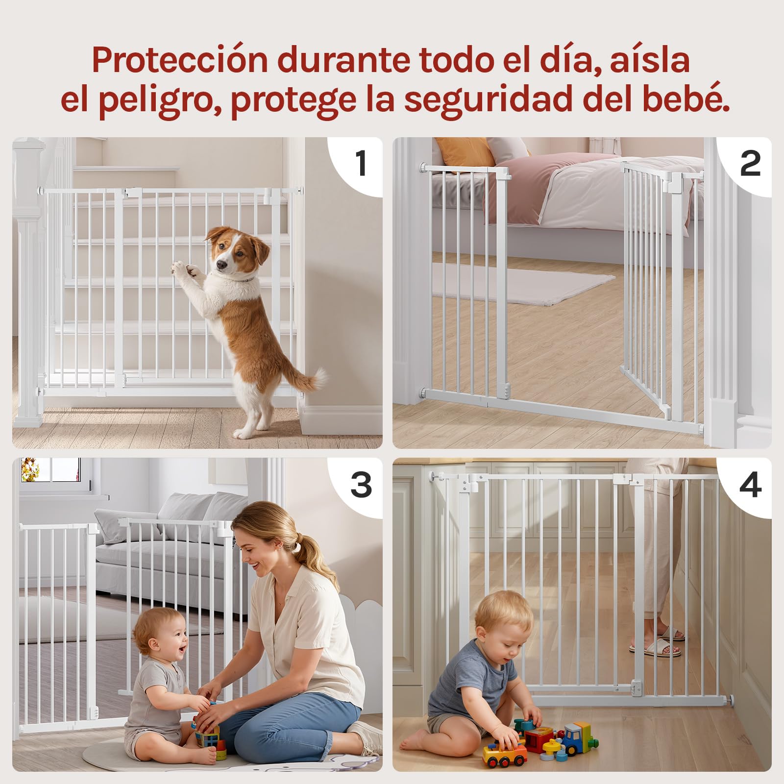 WOLTU Barrera Seguridad Infantil, Apertura de 75-107 cm, Barrera para Niños y Bebé, Barandilla Escalera Seguridad, Valla Metálica para Perros, Doble Bloqueo, Blanco