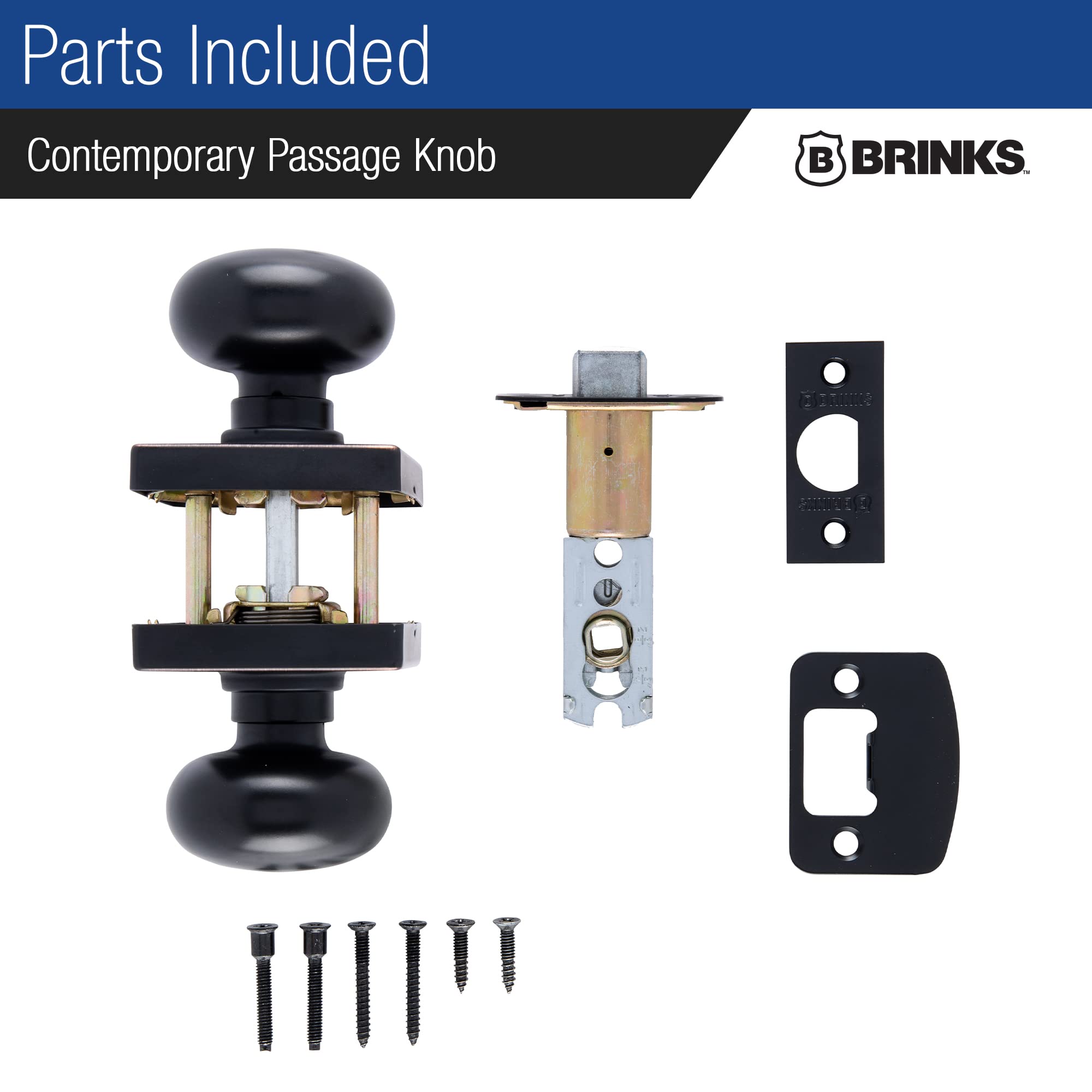 BRINKS Matte Black Passage Knob - Modern Door Handle -12