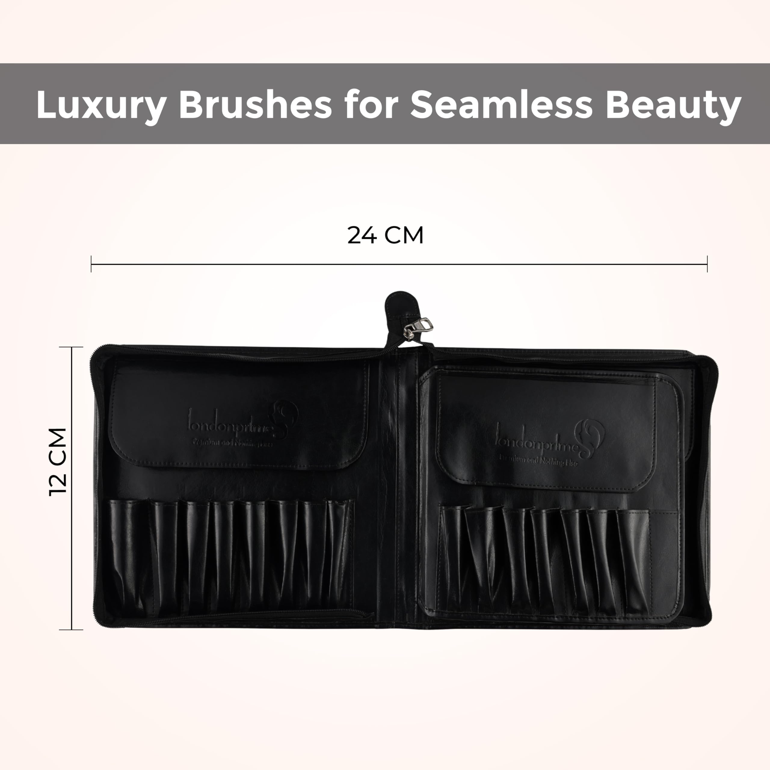 London Prime - Set di 38 pennelli da trucco professionali con cintura, set completo per il trucco da donna, per fondotinta, ombretto, fard, correttore, pennelli per sopracciglia, setole morbide