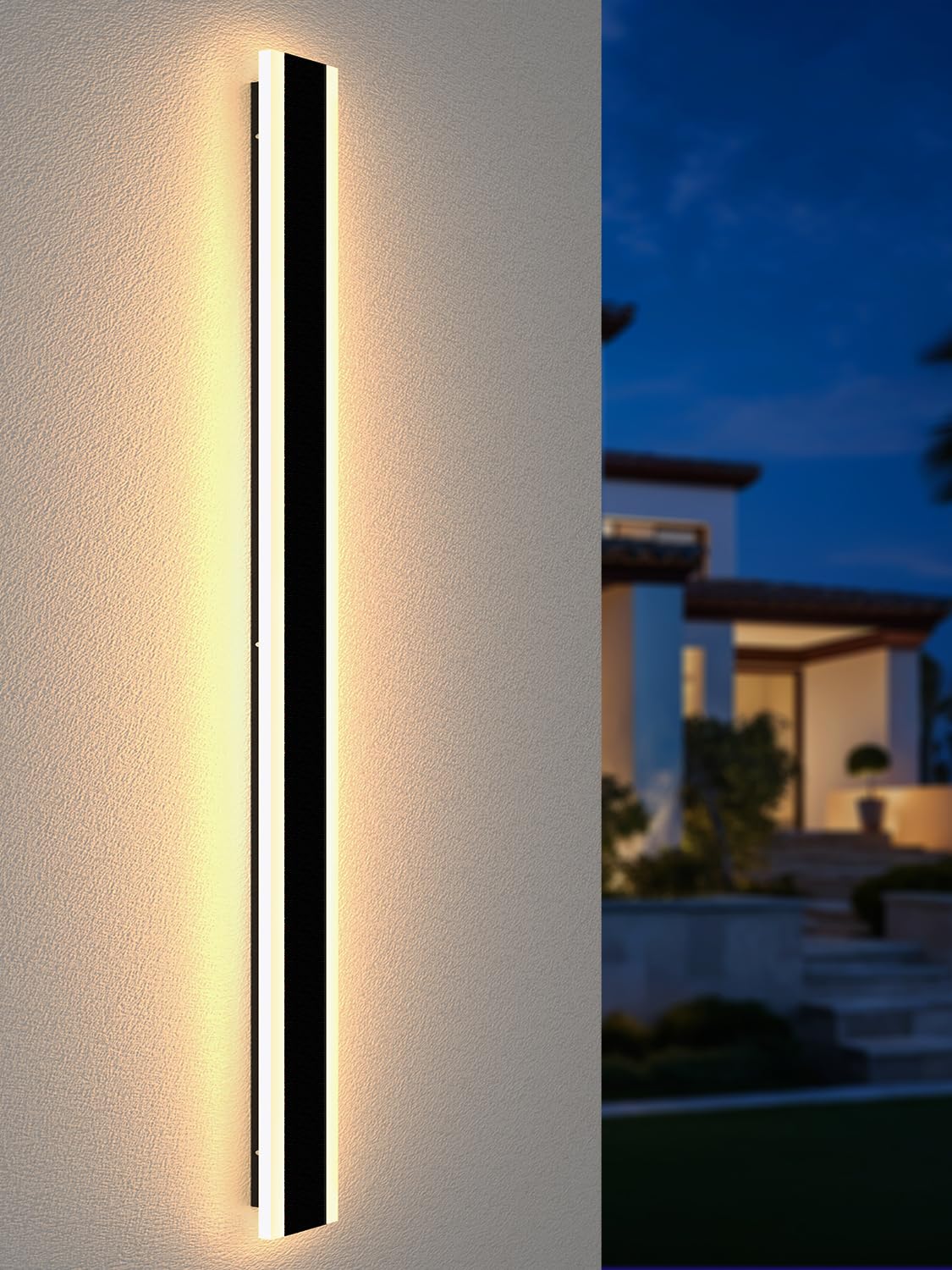 LED Lange Wandlampe Villa außenlampe Villa Porch Wandlampe Außen IP65 Wasserdicht Wandleuchten Schwarz Lange Lichtleiste Iron aussenlampe wand Acryl Warmes Licht Gartenleuchte-150CM,Warmes Licht