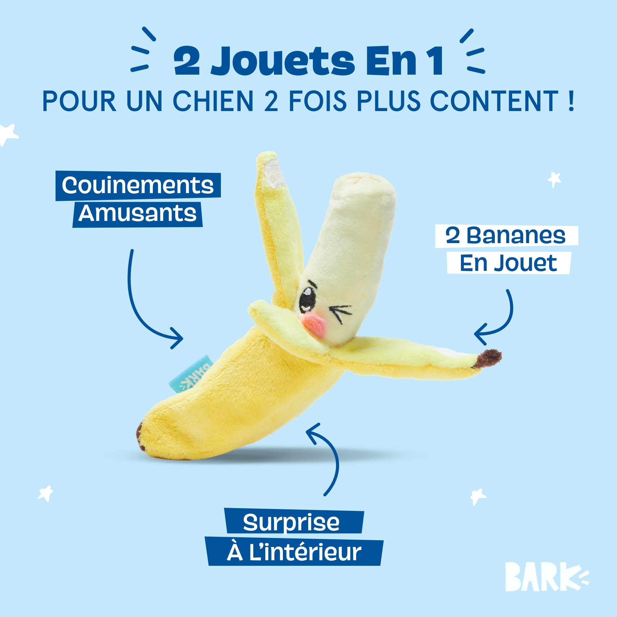 Barkbox Jouet interactif 2 en 1 en Peluche pour Chien – Jouet Anti-déchirure pour Chiens et Chiots – Jouet couineur Stimulant | Bananes (Petit)
