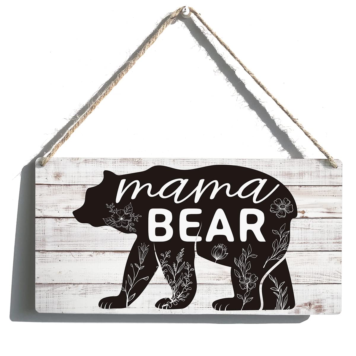 Funny Signs Gift Farmhouse Mama Bear Wooden Hanging Sign Rustic Wall Art Home Kitchen Bedroom Decoration 12 x 6 Inches