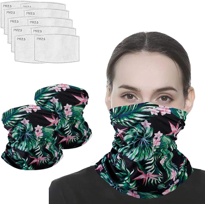 Neck Gaiter with Filters for Men Women, Military Camouflage Bandana