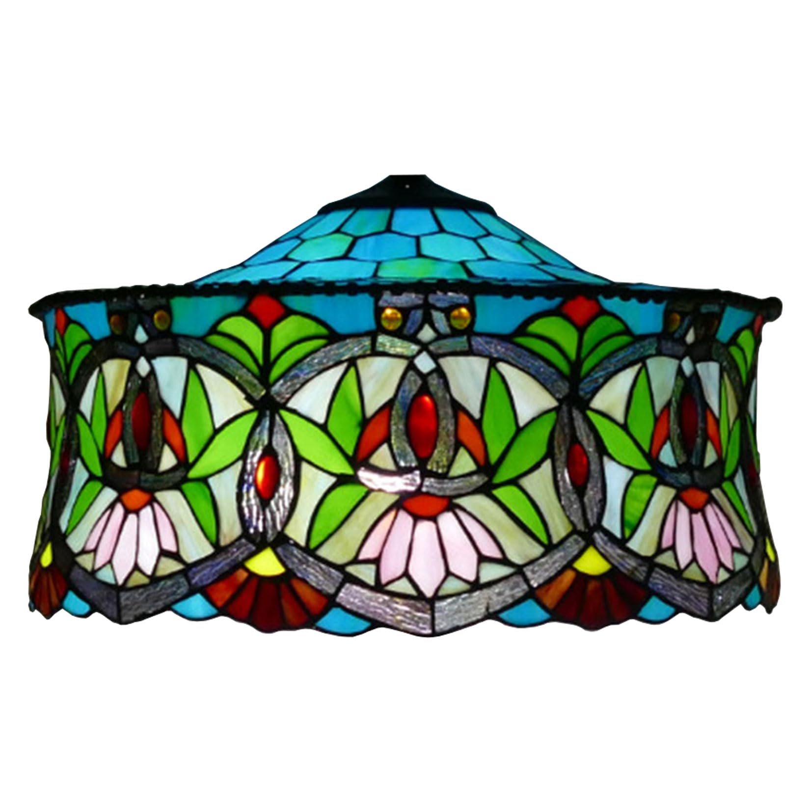 SaryEdge 18 Inch Tiffany Table Lamp Cover Stained Glass Pendant Light Lamp Shade Green Baroque Style Floor Lampshade Replacement Only Straw Hat Shade，，
