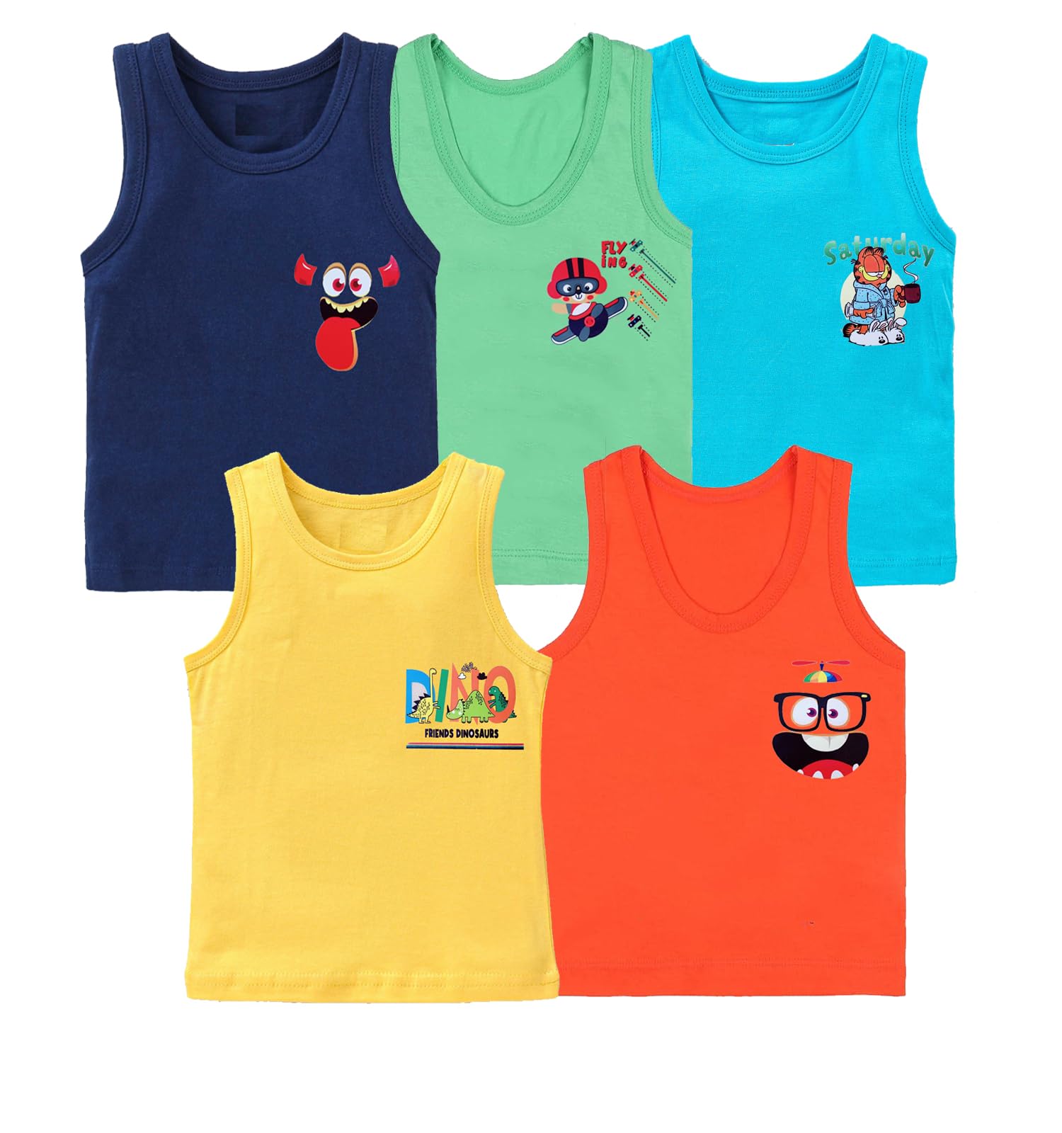 UCARE Boys Kids Pure Cotton Multi Color Kids Vest Inner wear Combo Pack of 5