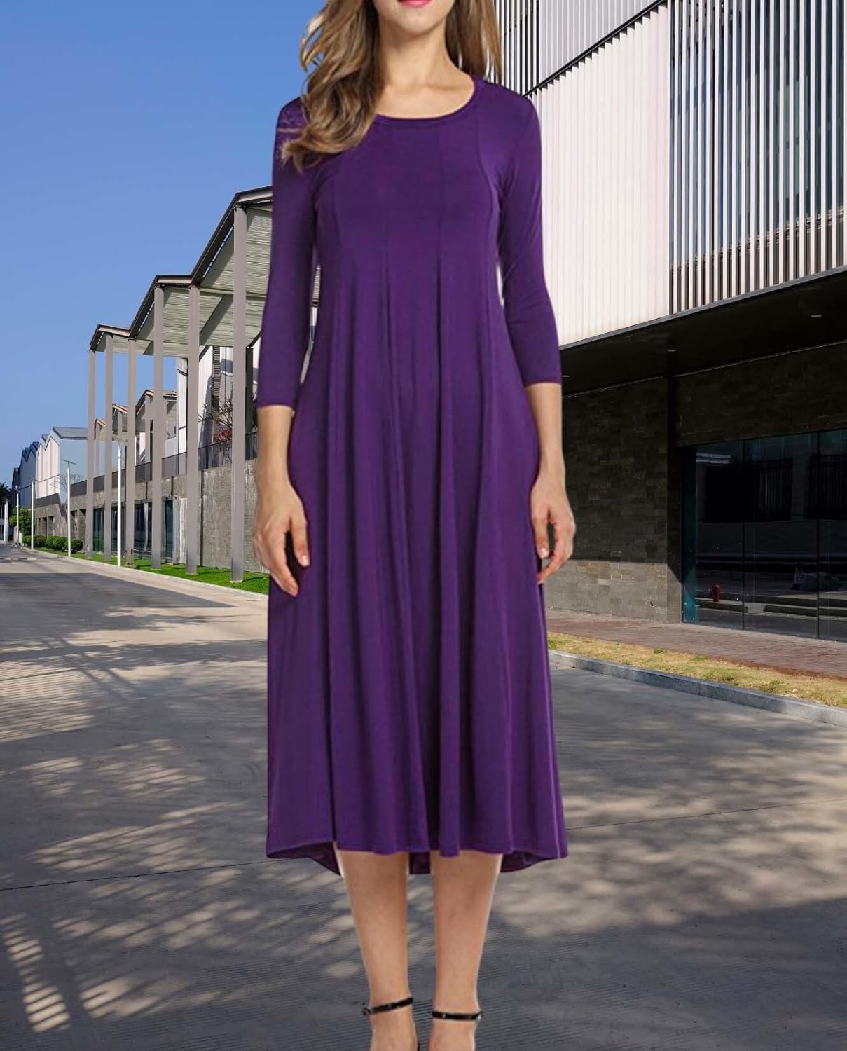 Womens Long Sleeve Dress 2025 Fall and Winter Casual Flowing A Line Solid Color Hem Long Dresses - Image 4