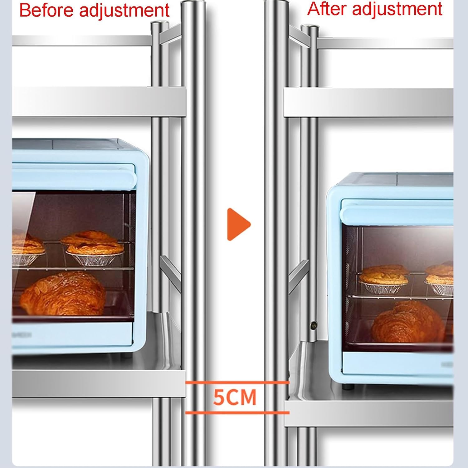 Thickened 304 Stainless Steel Kitchen Work Table Mobile Workbench with Wheels 3-Tier Multi-Functional Floor Storage Rack with Guardrails H 100cm